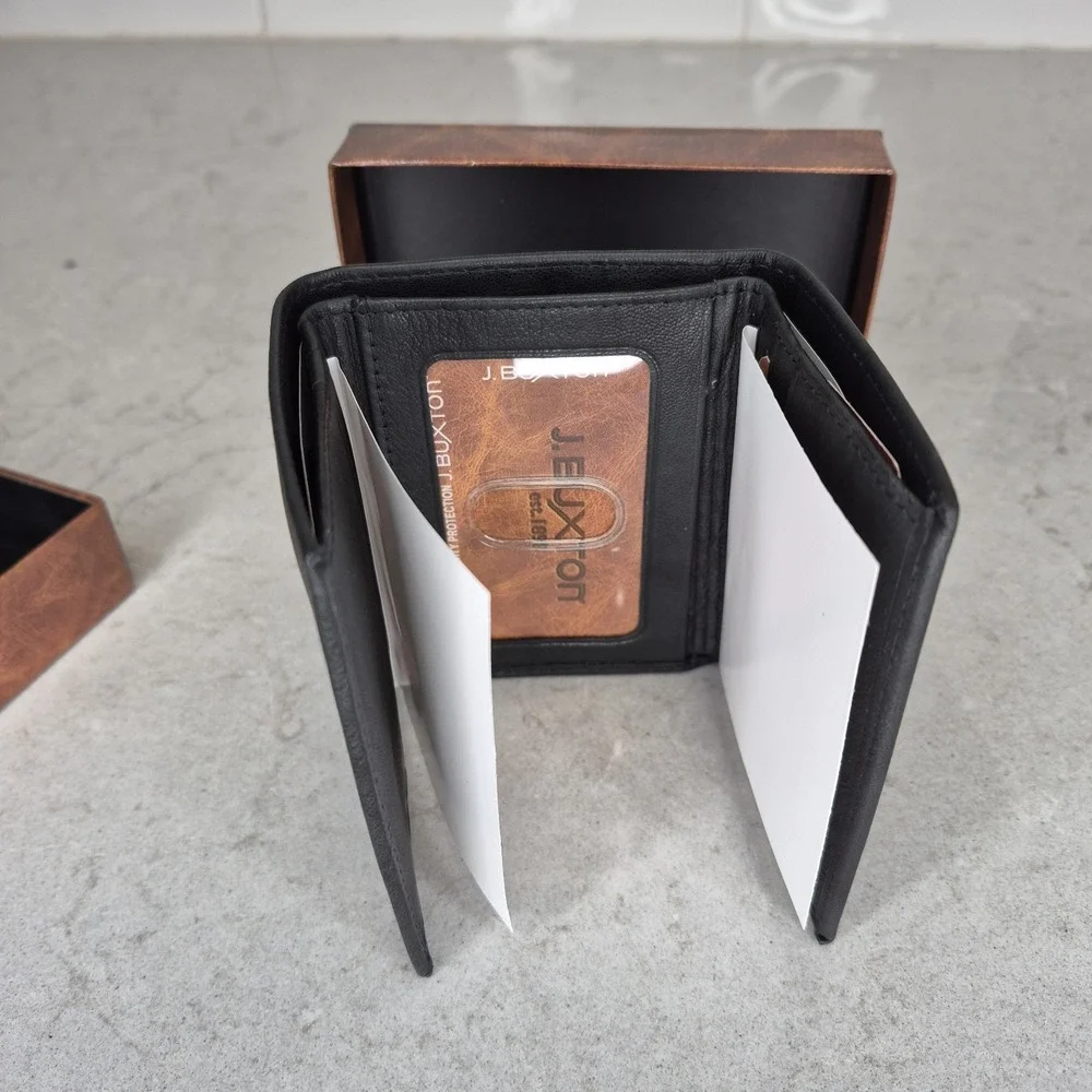 J. Buxton Three Fold Leather Wallet Black‎